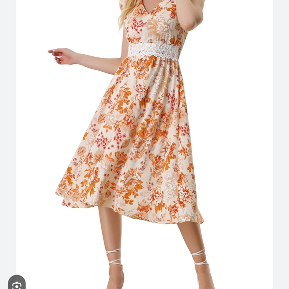 Allegra K Dresses & Skirts - NWT Size XS Allegra K Orange and Cream Floral Midi Dress
